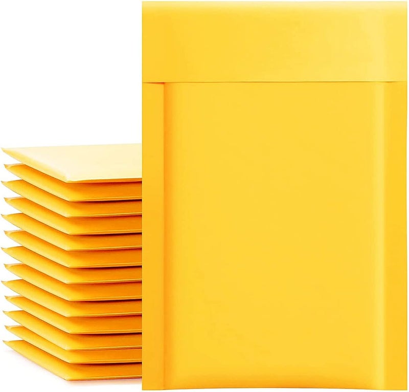 packbabol Kraft Bubble Mailers 4x8 Inch 50 Pcs,Small Self-Sealing Mail Shipping Bags,Yellow Padded Envelopes #000 - Image 1